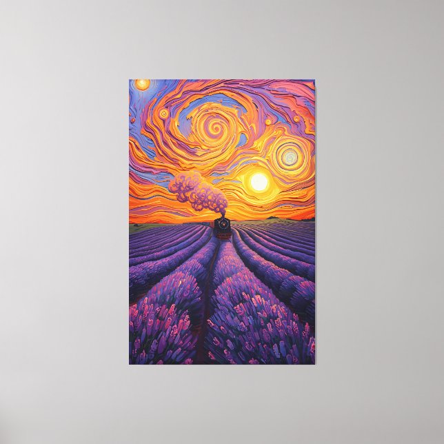 Dreamy lavender express-whimsical sunset train pai canvas print (Front)