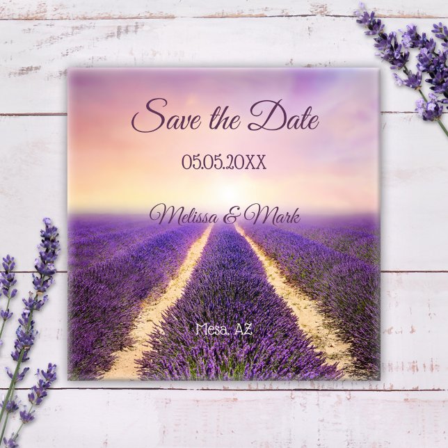 Dreamy Lavender Field Save the Date Magnet (A romantic Save the Date magnet featuring a painting of a French lavender field.)