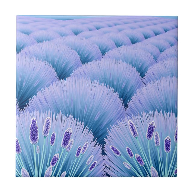 Dreamy Lavender Fields Aesthetic Purple Blue  Tile (Front)
