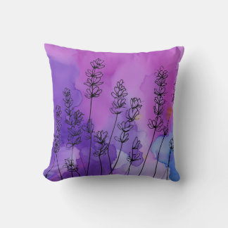 Dreamy Lavender Floral Watercolor Throw Pillow