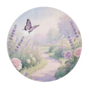 Dreamy Lavender Rose Garden Butterfly Path Cutting Board