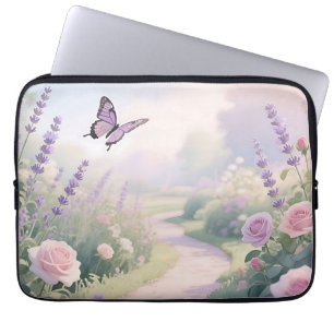 Dreamy Lavender Rose Garden Butterfly Path Laptop Sleeve