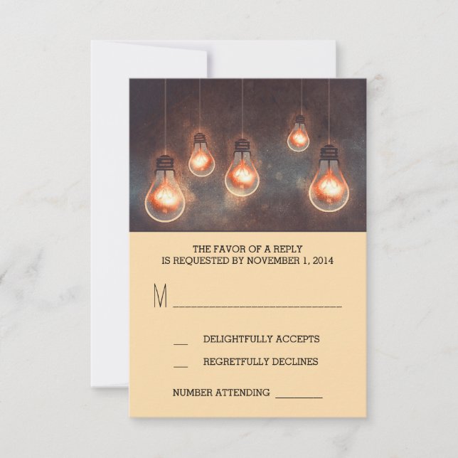 dreamy light bulbs whimsical wedding RSVP card (Front)