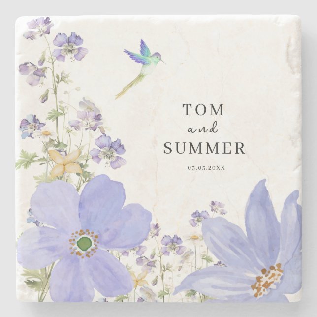 Dreamy Lilac Wedding Stone Coaster (Front)