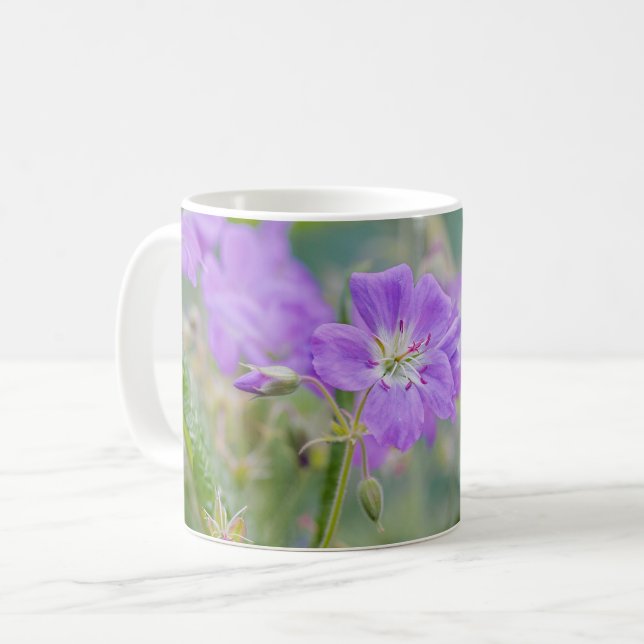 Dreamy Lilac Wildflower Geranium Photo And Name Coffee Mug (Front Left)