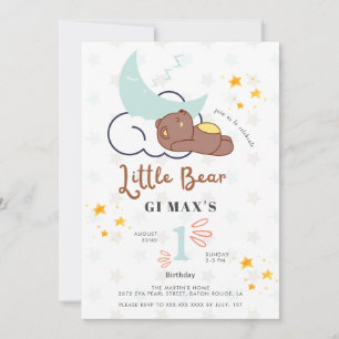 Dreamy Little Bear Cloud & Star Baby 1st Birthday Invitation