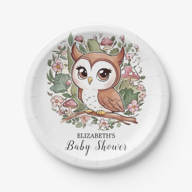 Dreamy Little Owl Baby Shower Paper Plate (Front)