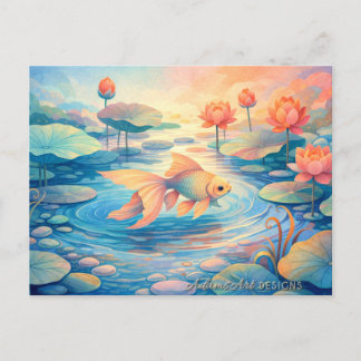 Dreamy Lotus Pond Goldfish Holiday Postcard