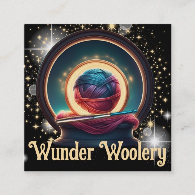 Dreamy magic fantasy yarn crochet hook craft show square business card (Front)