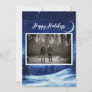 Dreamy Magical Navy Blue Minimalist Holiday Photo Card