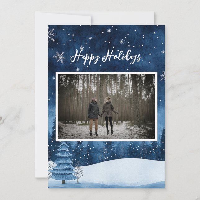 Dreamy Magical Navy Blue Snowy Holiday Photo  (Front)
