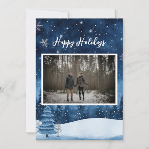 Dreamy Magical Navy Blue Snowy Holiday Photo  Card