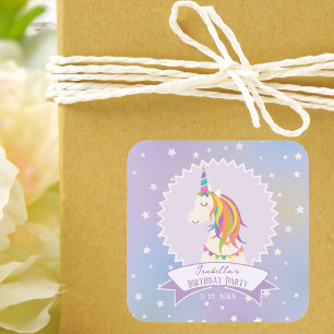 Dreamy Magical Rainbow Unicorn Girly Birthday Square Sticker