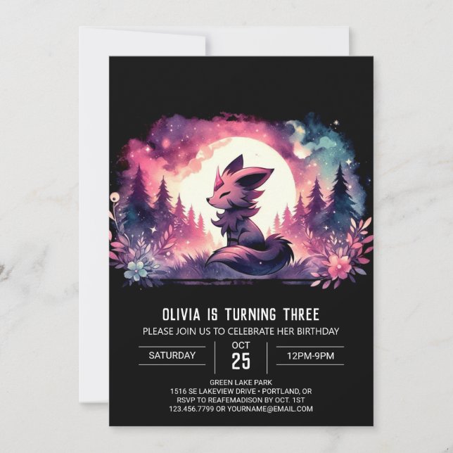 Dreamy Magical Wolf Birthday Invitation (Front)