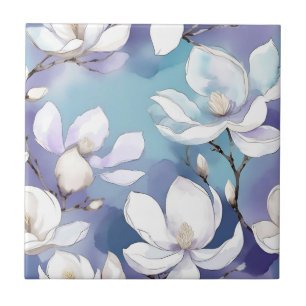 Dreamy Magnolias on a Lavender Watercolor Tile
