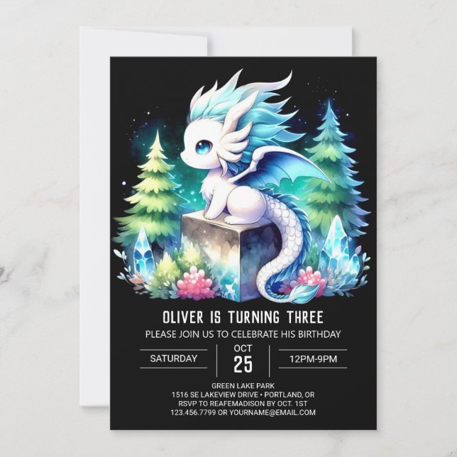 Dreamy Majestic Dragon Birthday Invitation (Front)