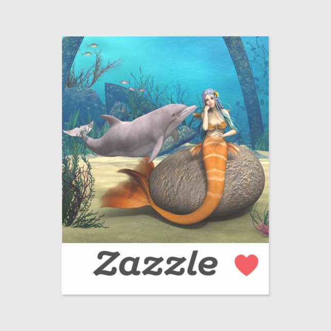 Dreamy Mermaid Dolphin Underwater Fantasy Art (Sheet)
