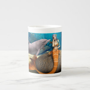 Dreamy Mermaid Dolphin Underwater Fantasy Art Bone China Mug