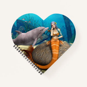 Dreamy Mermaid Dolphin Underwater Fantasy Art Notebook