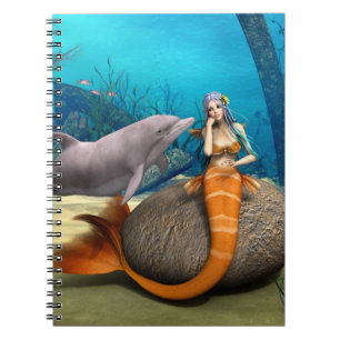 Dreamy Mermaid Dolphin Underwater Fantasy Art Notebook