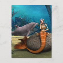 Dreamy Mermaid Dolphin Underwater Fantasy Art