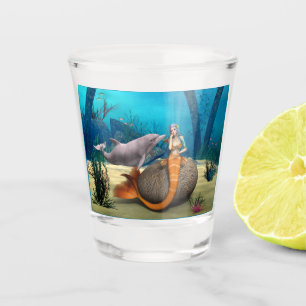 Dreamy Mermaid Dolphin Underwater Fantasy Art Shot Glass