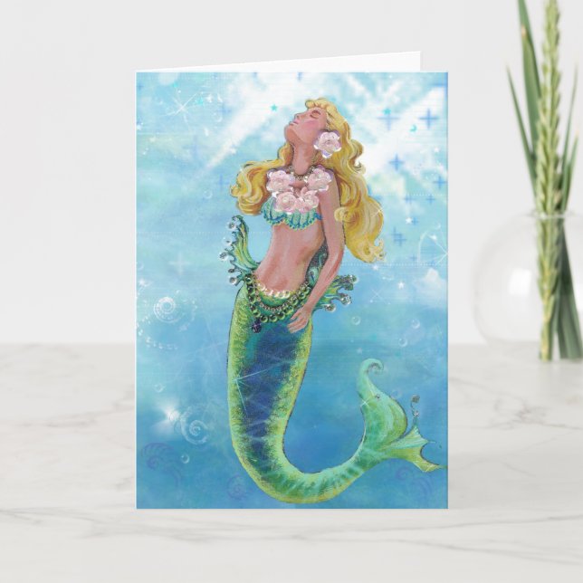 Dreamy Mermaid Sparkling Sea Greeting Card (Front)