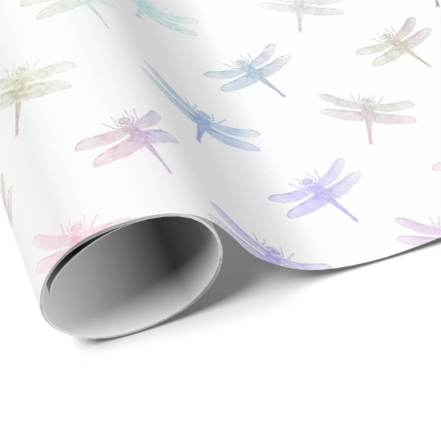 Dreamy Mint Aqua Purple Pink Dragonflies Wrapping Paper (Roll Corner)