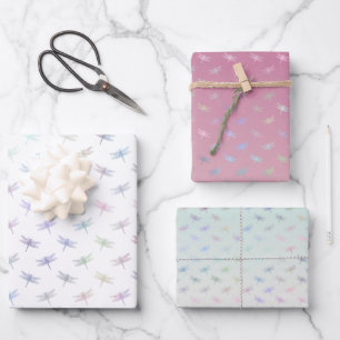 Dreamy Mint Aqua Purple Pink Dragonflies Wrapping Paper Sheet