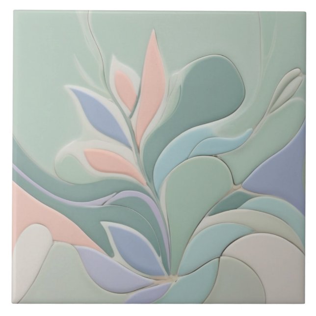 Dreamy Mint Floral Abstract Modern Pastel Flowers Tile (Front)