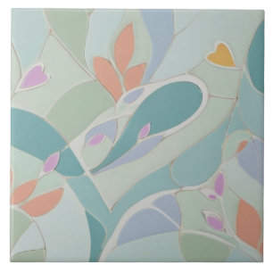 Dreamy Mint Floral Abstract Modern Pastel Flowers Tile