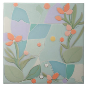 Dreamy Mint Floral Abstract Modern Pastel Flowers Tile