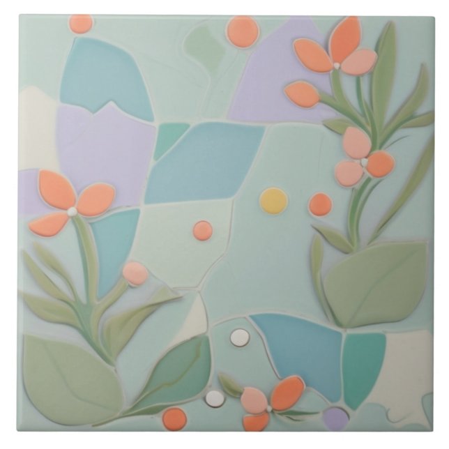 Dreamy Mint Floral Abstract Modern Pastel Flowers Tile (Front)