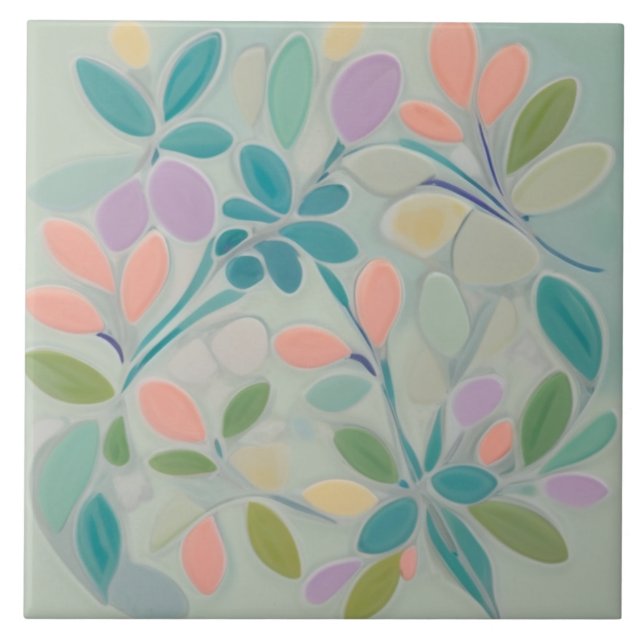 Dreamy Mint Floral Abstract Modern Pastel Flowers Tile (Front)
