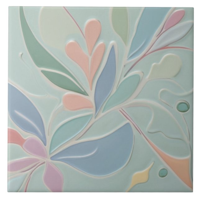 Dreamy Mint Floral Abstract Modern Pastel Flowers Tile (Front)