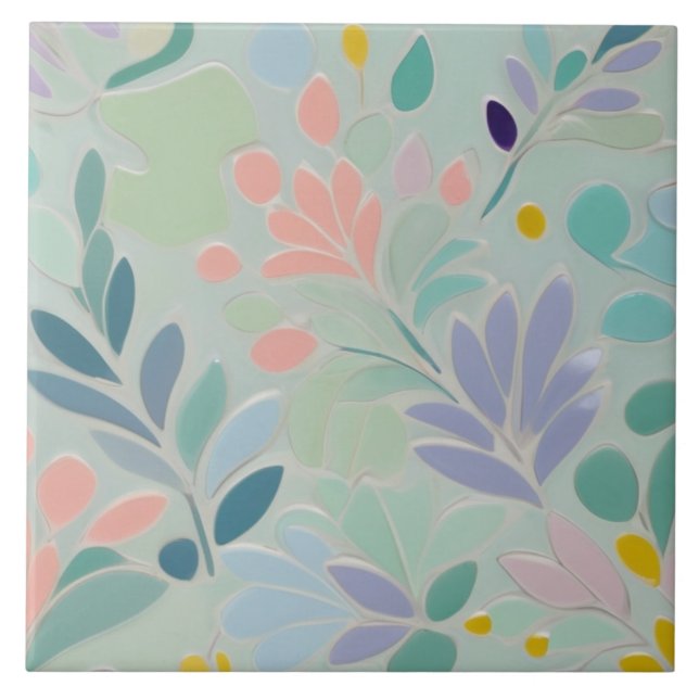 Dreamy Mint Floral Abstract Modern Pastel Flowers Tile (Front)
