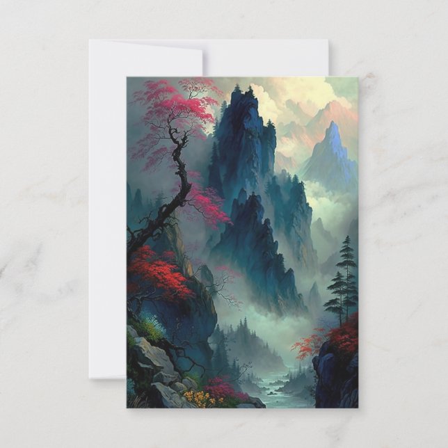 Dreamy Misty Mountain Landscape Flat Card (Front)