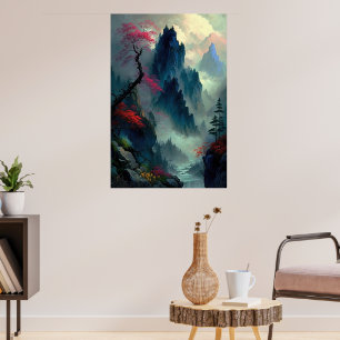 Dreamy Misty Mountain Landscape Poster
