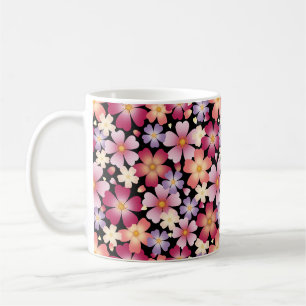 Dreamy Mixed Blossoms (Black) Floral Print Coffee Mug