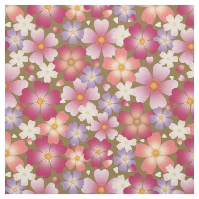 Dreamy Mixed Blossoms on Olive Medium Scale Floral Fabric (Swatch)