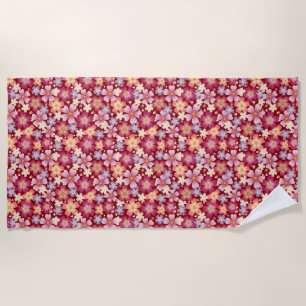 Dreamy Mixed Blossoms on Red Beach Towel