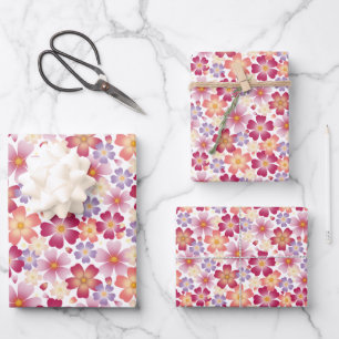 Dreamy Mixed Flowers on White Wrapping Paper Sheet