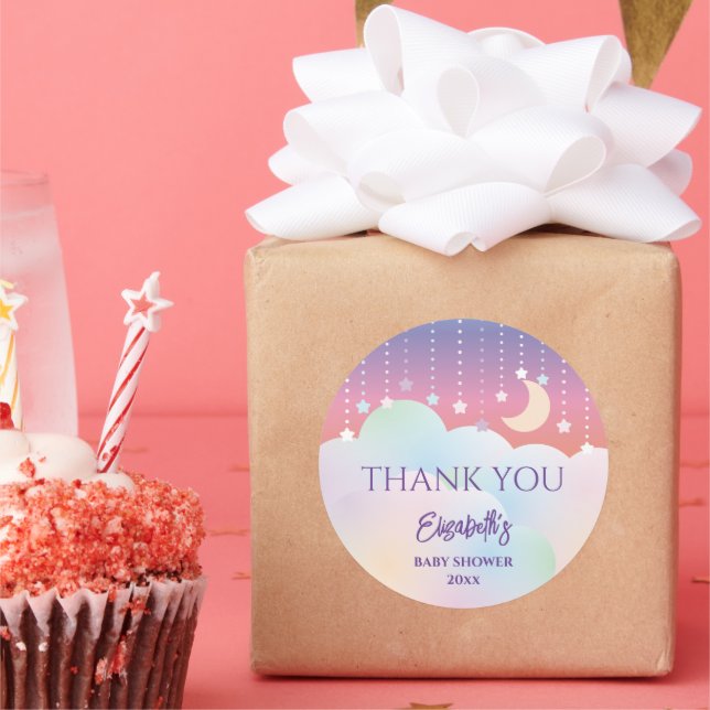 Dreamy Moon and Stars Baby Shower Thank You Classic Round Sticker (Party)