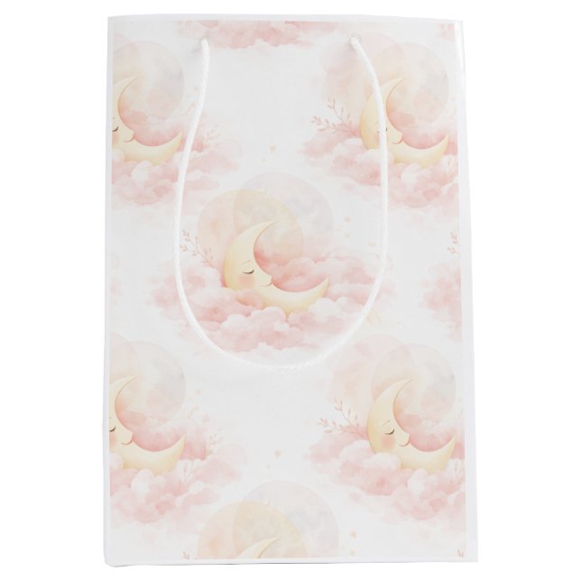 Dreamy Moon Baby Shower Gift Bag, Pink Celestial N Medium Gift Bag (Front)