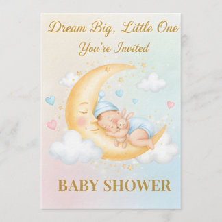 Dreamy Moon Baby Shower Invitation - Sleeping Baby