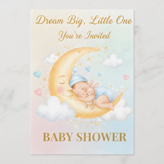 Dreamy Moon Baby Shower Invitation - Sleeping Baby (Front)