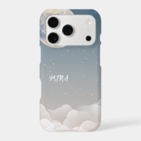 Dreamy Moon & Clouds Blue Sky Design