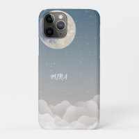 Dreamy Moon & Clouds Blue Sky Design