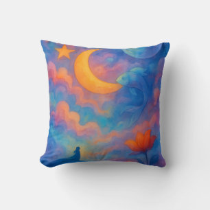 Dreamy Moon & Star Fantasy Watercolor Art Cushion