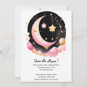 Dreamy Moon & Stars Theme Baby Girl Shower Invitation